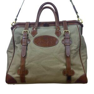 Brooks Brothers Mens Grey & Brown Canvas Leather With Shoulder Strap Travel Bag